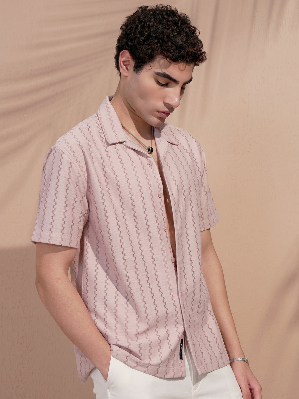 Highlander Men Pink Self Design Relaxed Fit Casual Shirt - Pink - Image 6
