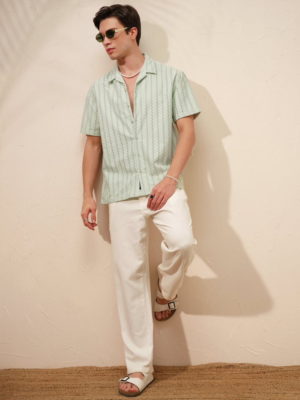 Highlander Men Green Self Design Relaxed Fit Casual Shirt - Green - Image 2