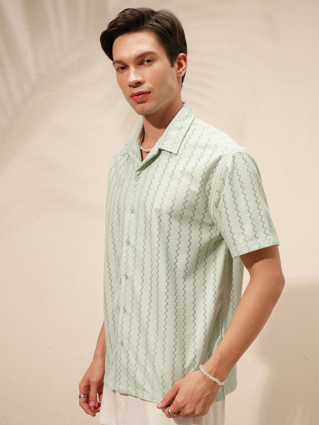 Highlander Men Green Self Design Relaxed Fit Casual Shirt - Green - Image 4