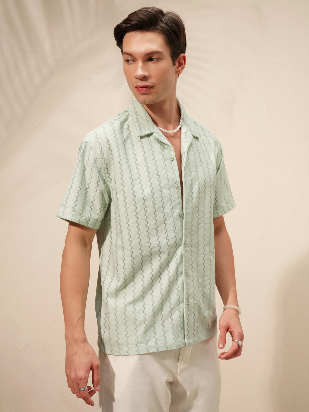 Highlander Men Green Self Design Relaxed Fit Casual Shirt - Green - Image 6