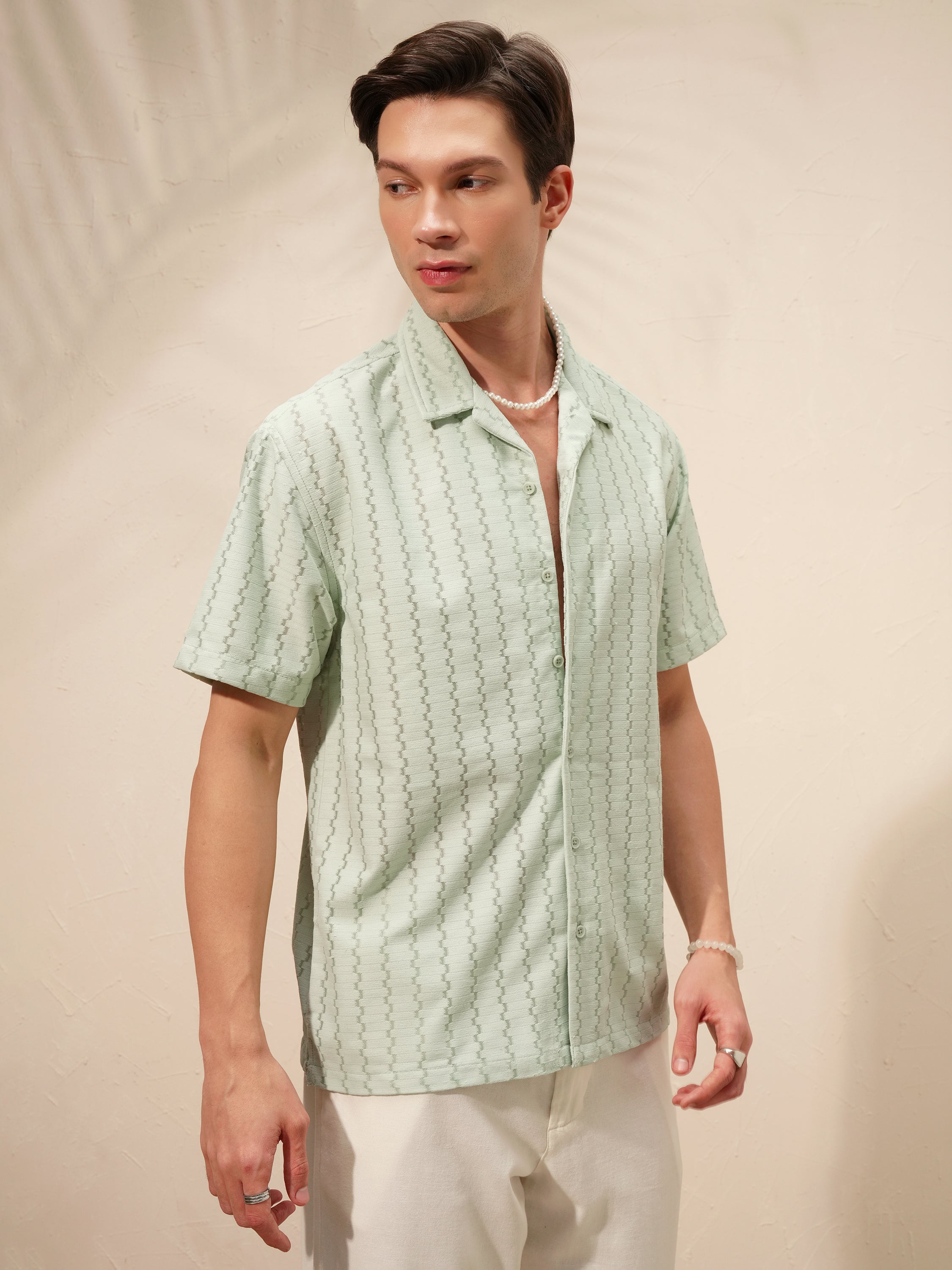 Highlander Men Green Self Design Relaxed Fit Casual Shirt - Green - Image 6