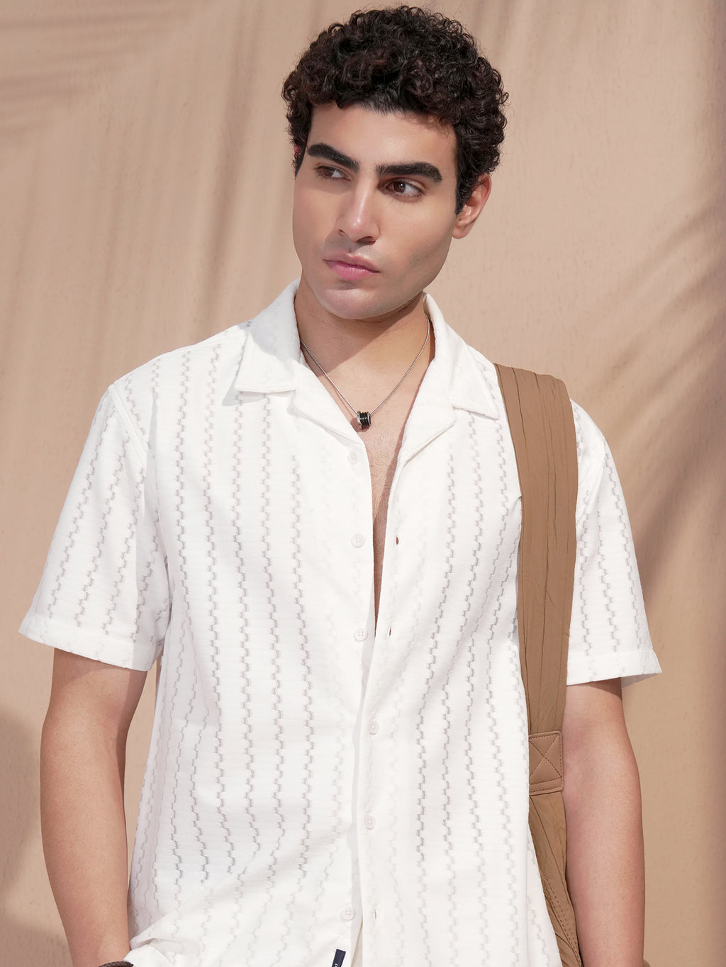 Highlander Men White Self Design Relaxed Fit Casual Shirt - White - Image 1