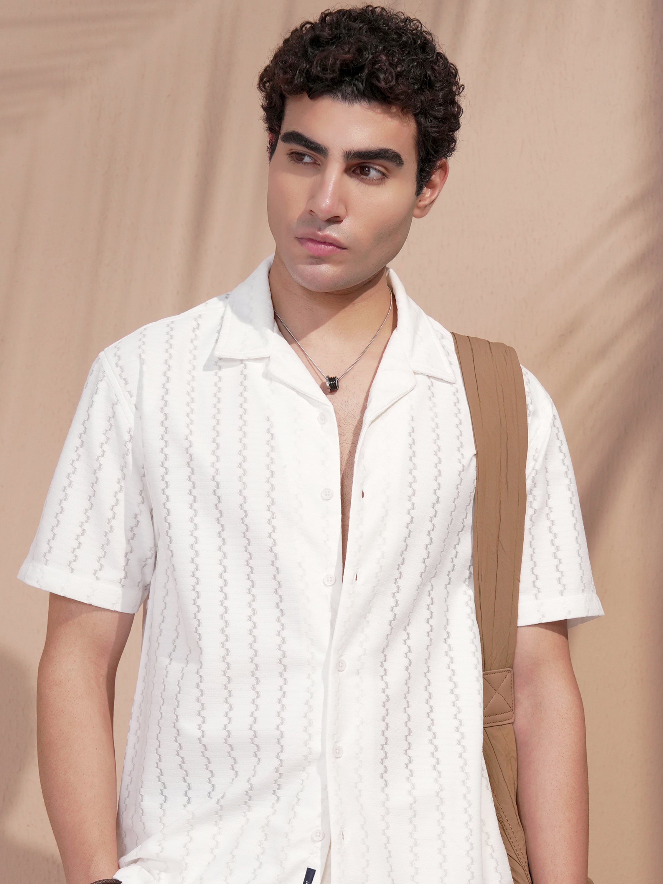 Highlander Men White Self Design Relaxed Fit Casual Shirt - White - Image 1