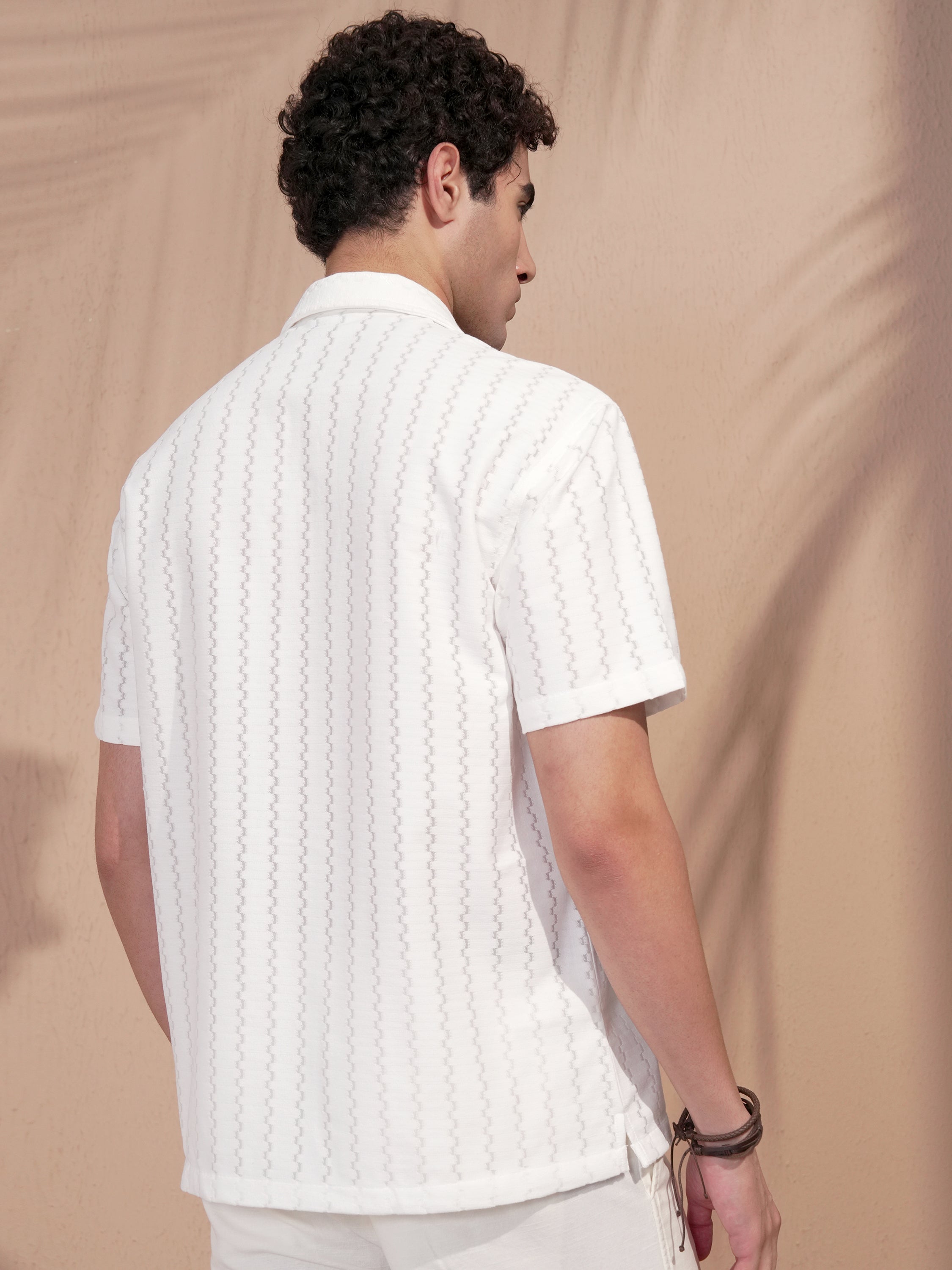 Highlander Men White Self Design Relaxed Fit Casual Shirt - White - Image 3