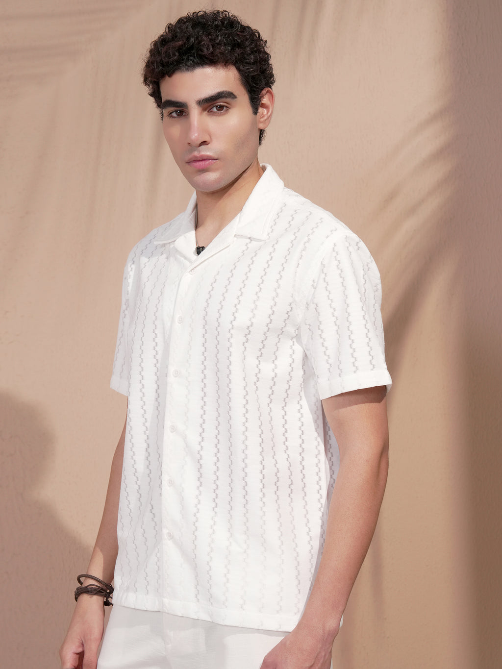 Highlander Men White Self Design Relaxed Fit Casual Shirt - White - Image 4