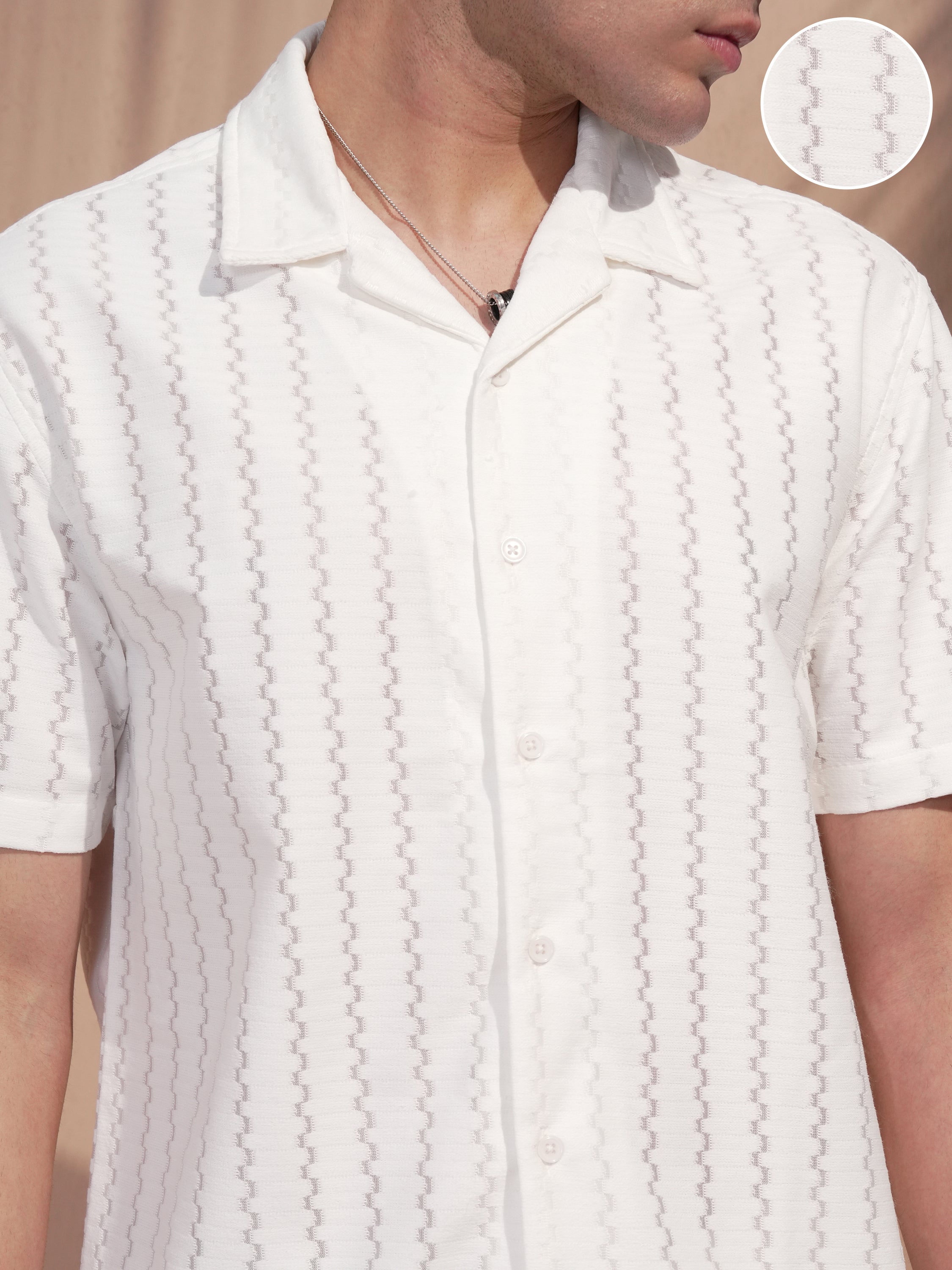 Highlander Men White Self Design Relaxed Fit Casual Shirt - White - Image 5