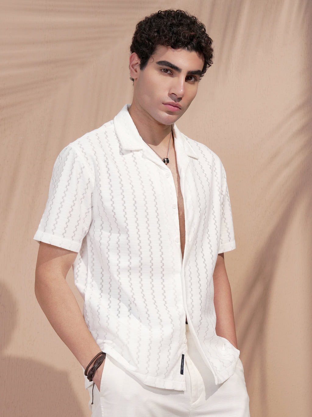 Highlander Men White Self Design Relaxed Fit Casual Shirt - White - Image 6