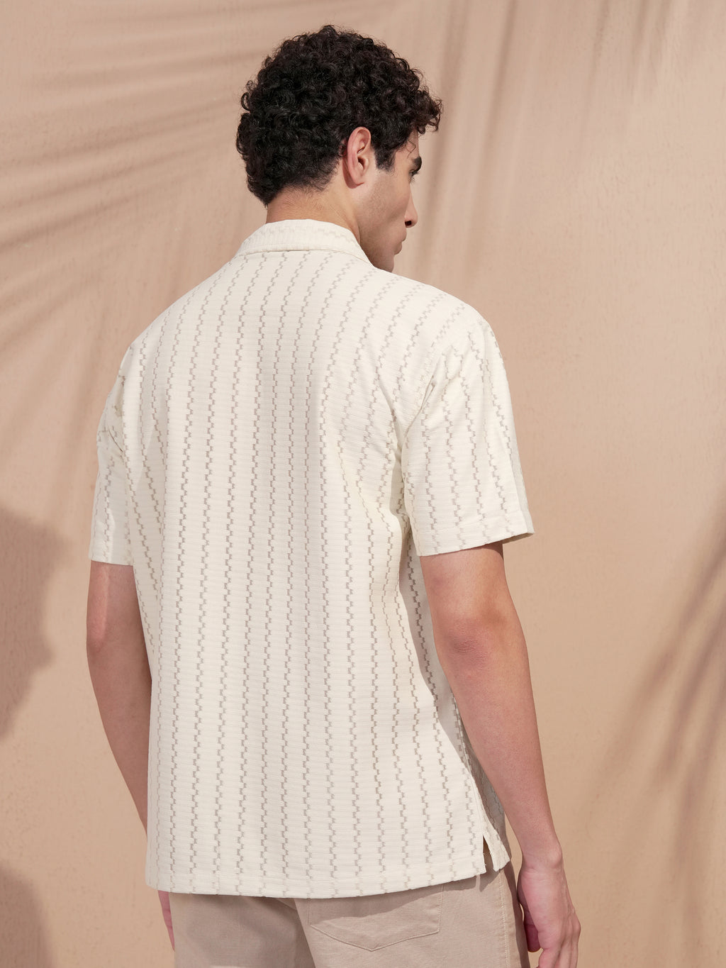 Highlander Men Beige Self Design Relaxed Fit Casual Shirt - Beige - Image 3