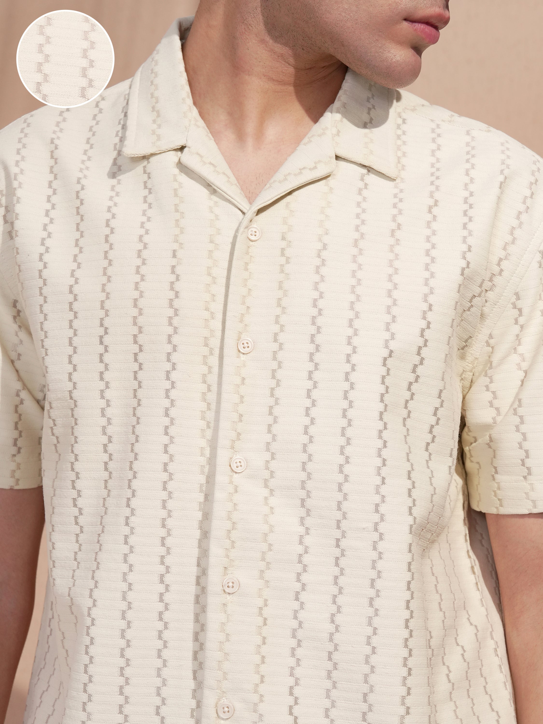 Highlander Men Beige Self Design Relaxed Fit Casual Shirt - Beige - Image 5