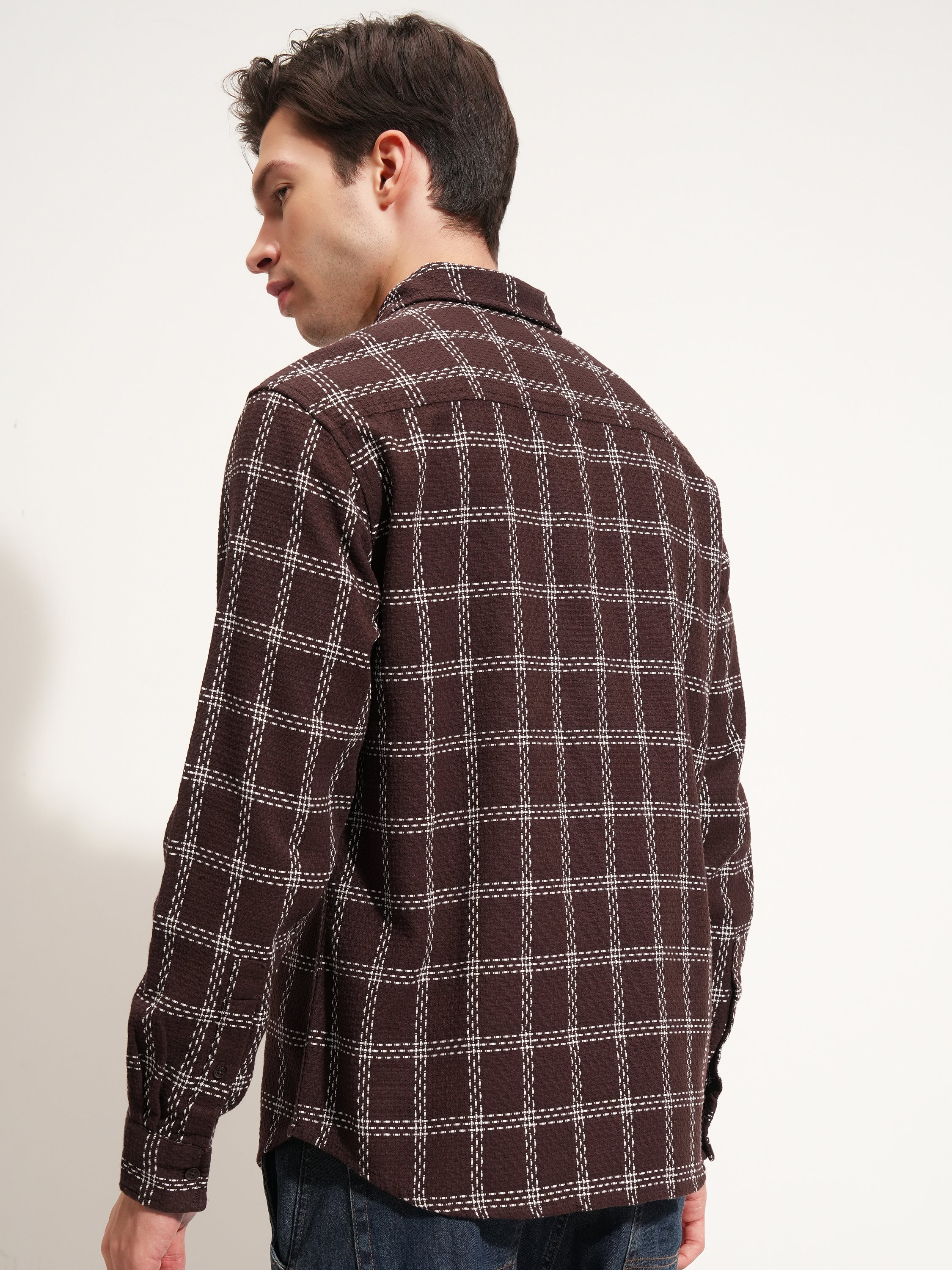 Highlander Men Brown Checked Relaxed Fit Casual Shirt - Brown - Image 3