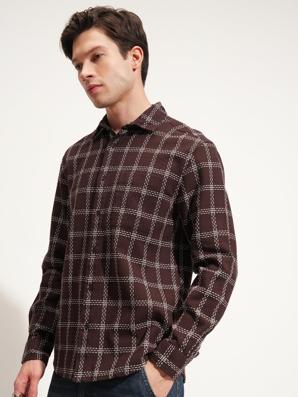 Highlander Men Brown Checked Relaxed Fit Casual Shirt - Brown - Image 4