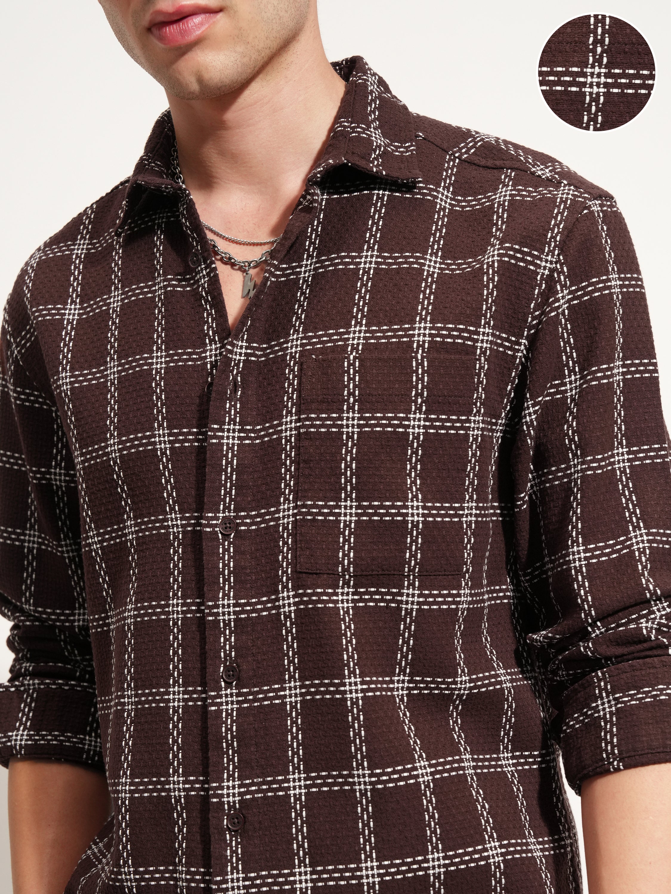Highlander Men Brown Checked Relaxed Fit Casual Shirt - Brown - Image 5