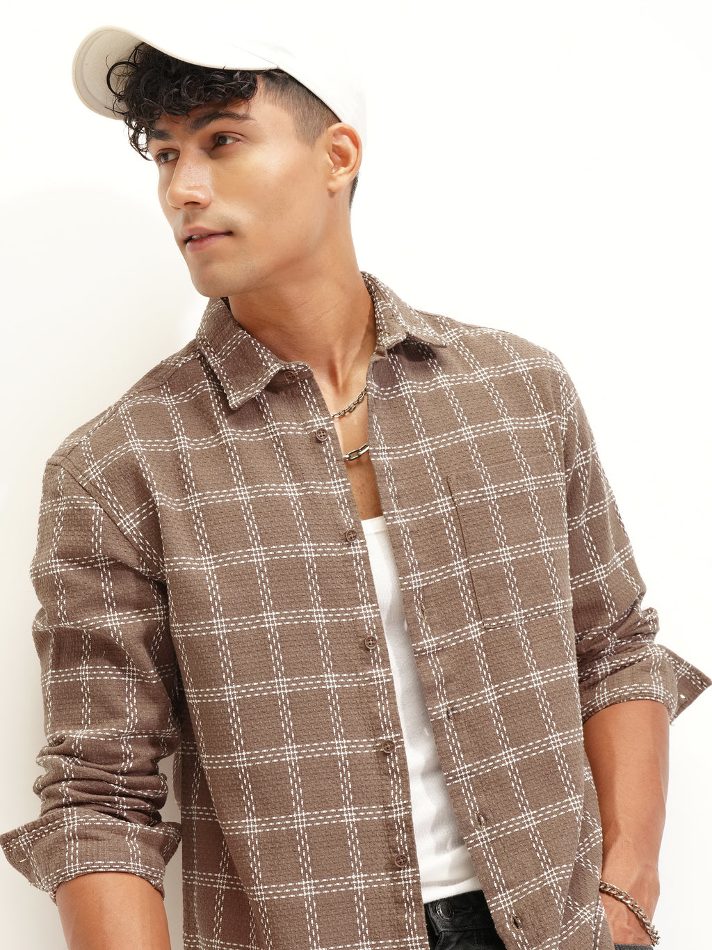 Highlander Men Brown Checked Relaxed Fit Casual Shirt - Brown - Image 1