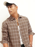 Highlander Men Brown Checked Relaxed Fit Casual Shirt - Brown - Image 1