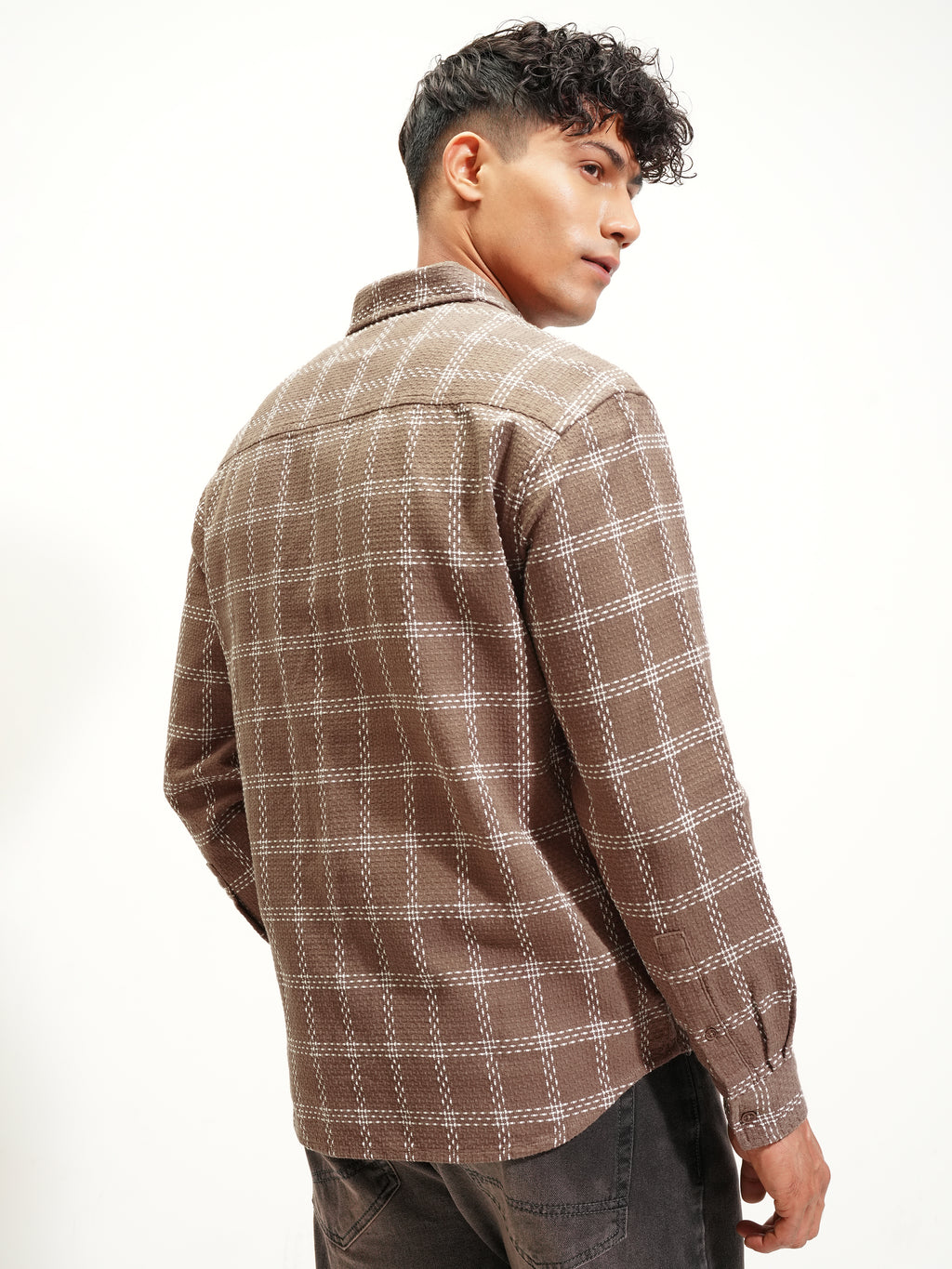 Highlander Men Brown Checked Relaxed Fit Casual Shirt - Brown - Image 3