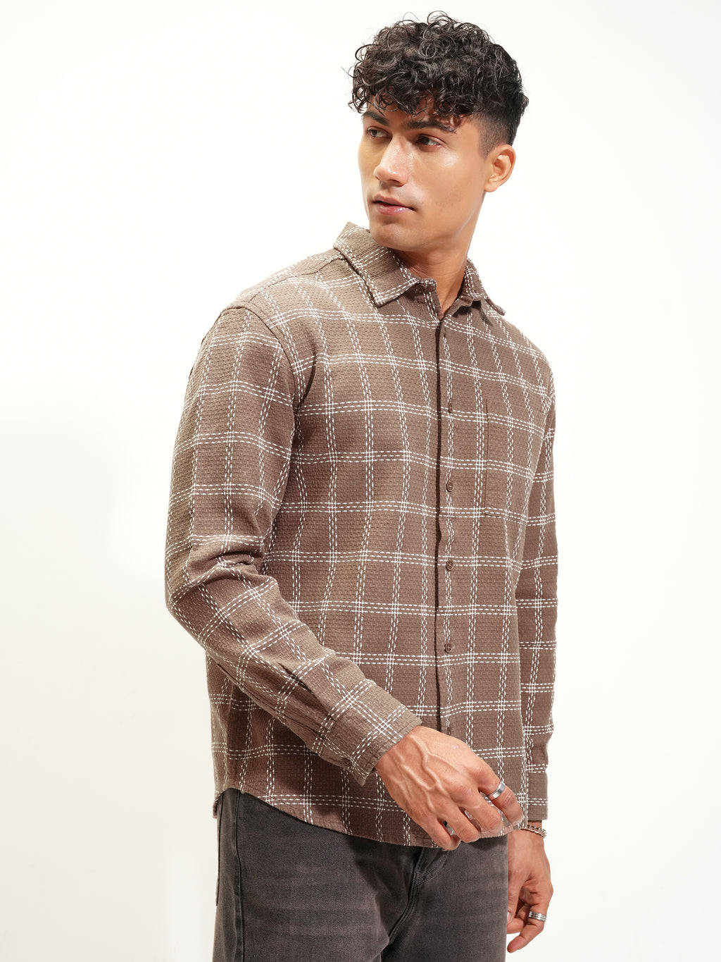 Highlander Men Brown Checked Relaxed Fit Casual Shirt - Brown - Image 6