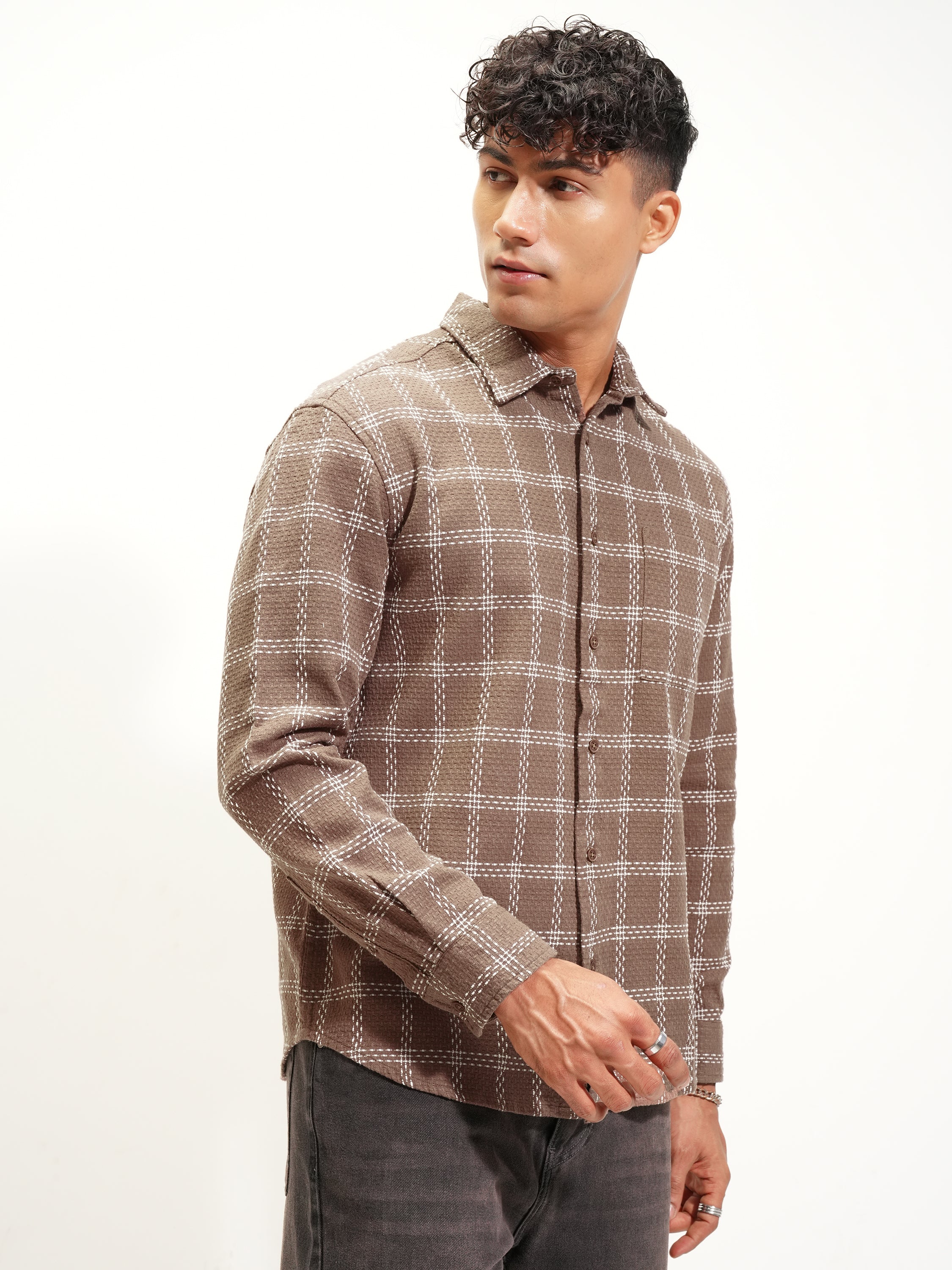 Highlander Men Brown Checked Relaxed Fit Casual Shirt - Brown - Image 6