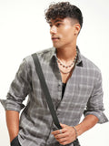 Highlander Men Grey Checked Relaxed Fit Casual Shirt - Grey - Image 1