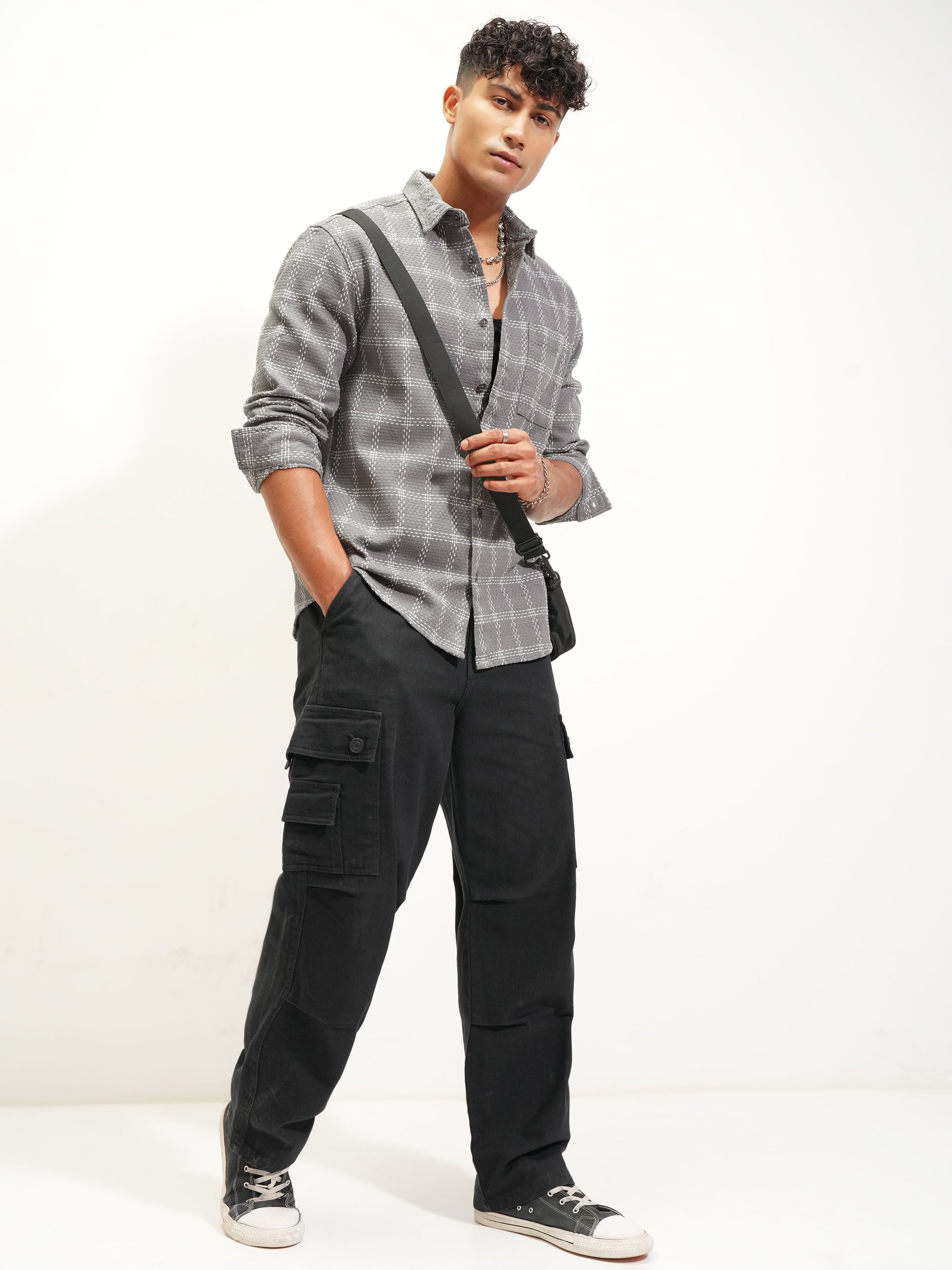 Highlander Men Grey Checked Relaxed Fit Casual Shirt - Grey - Image 2