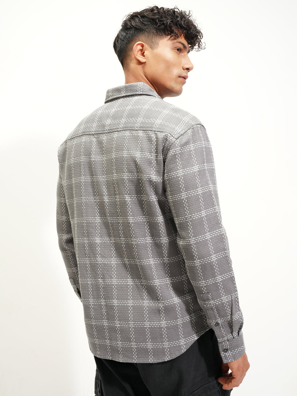 Highlander Men Grey Checked Relaxed Fit Casual Shirt - Grey - Image 3