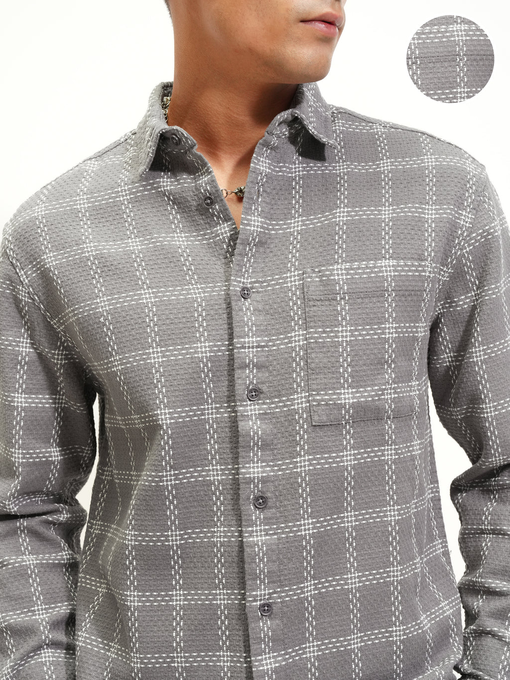 Highlander Men Grey Checked Relaxed Fit Casual Shirt - Grey - Image 5