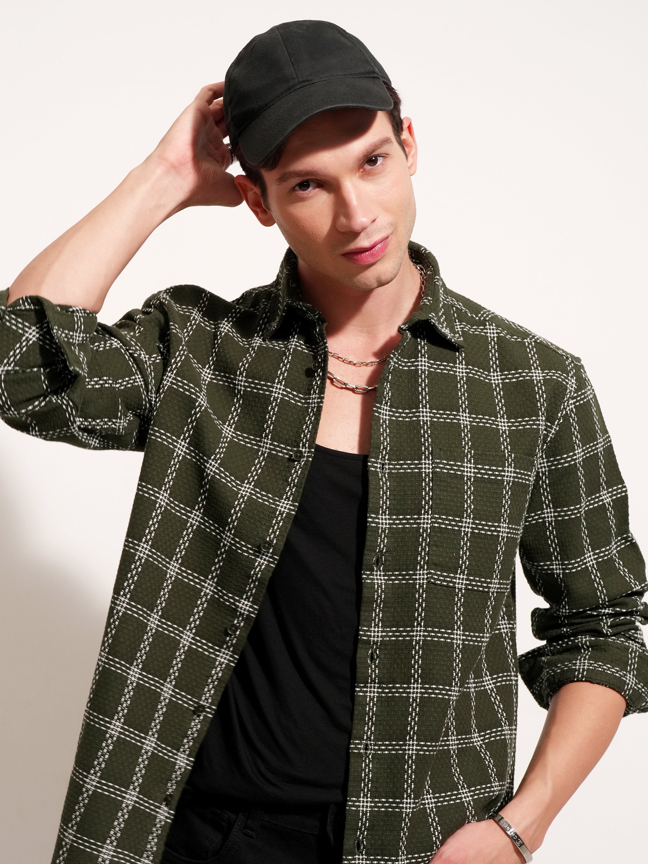 Highlander Men Green Checked Relaxed Fit Casual Shirt - Green - Image 1