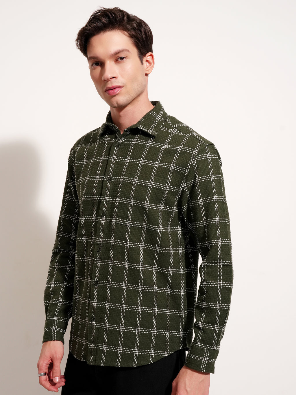 Highlander Men Green Checked Relaxed Fit Casual Shirt - Green - Image 4