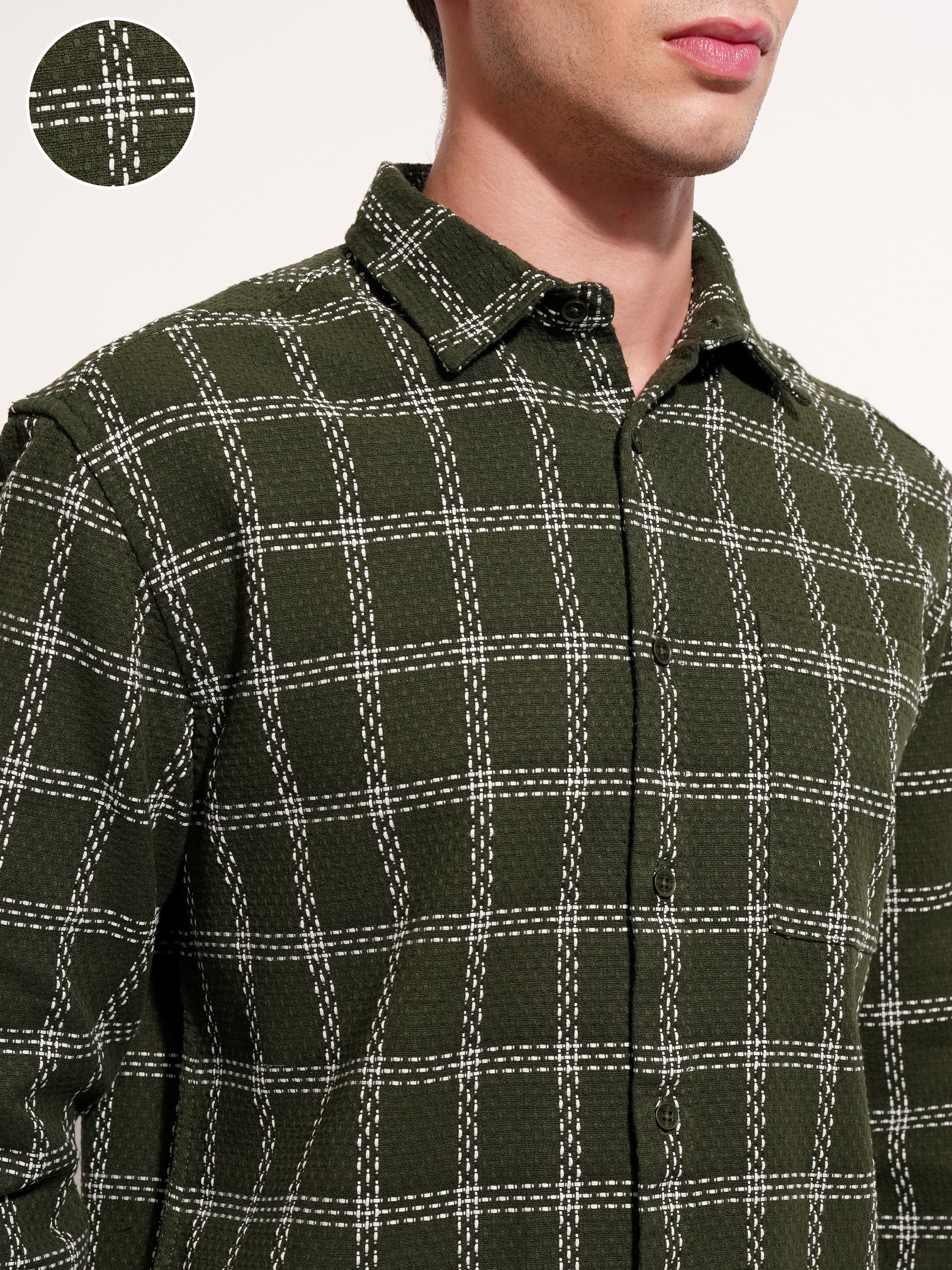 Highlander Men Green Checked Relaxed Fit Casual Shirt - Green - Image 5