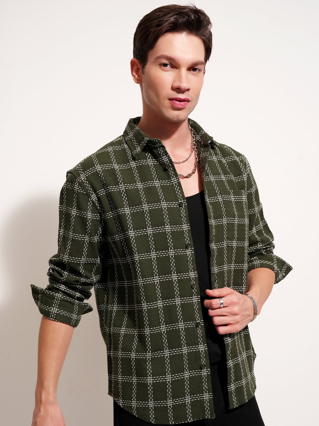 Highlander Men Green Checked Relaxed Fit Casual Shirt - Green - Image 6