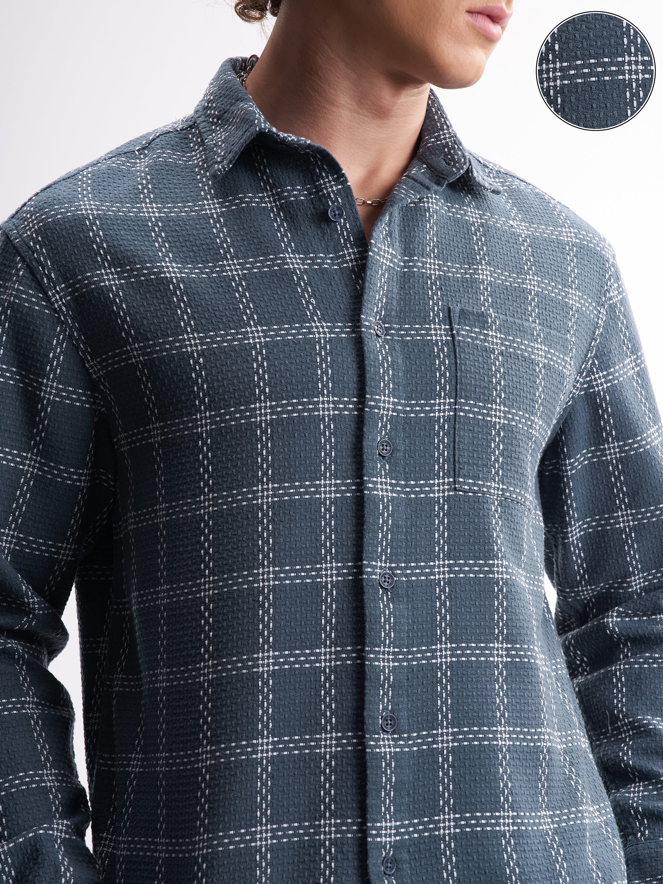 Highlander Men Blue Checked Relaxed Fit Casual Shirt - Blue - Image 5