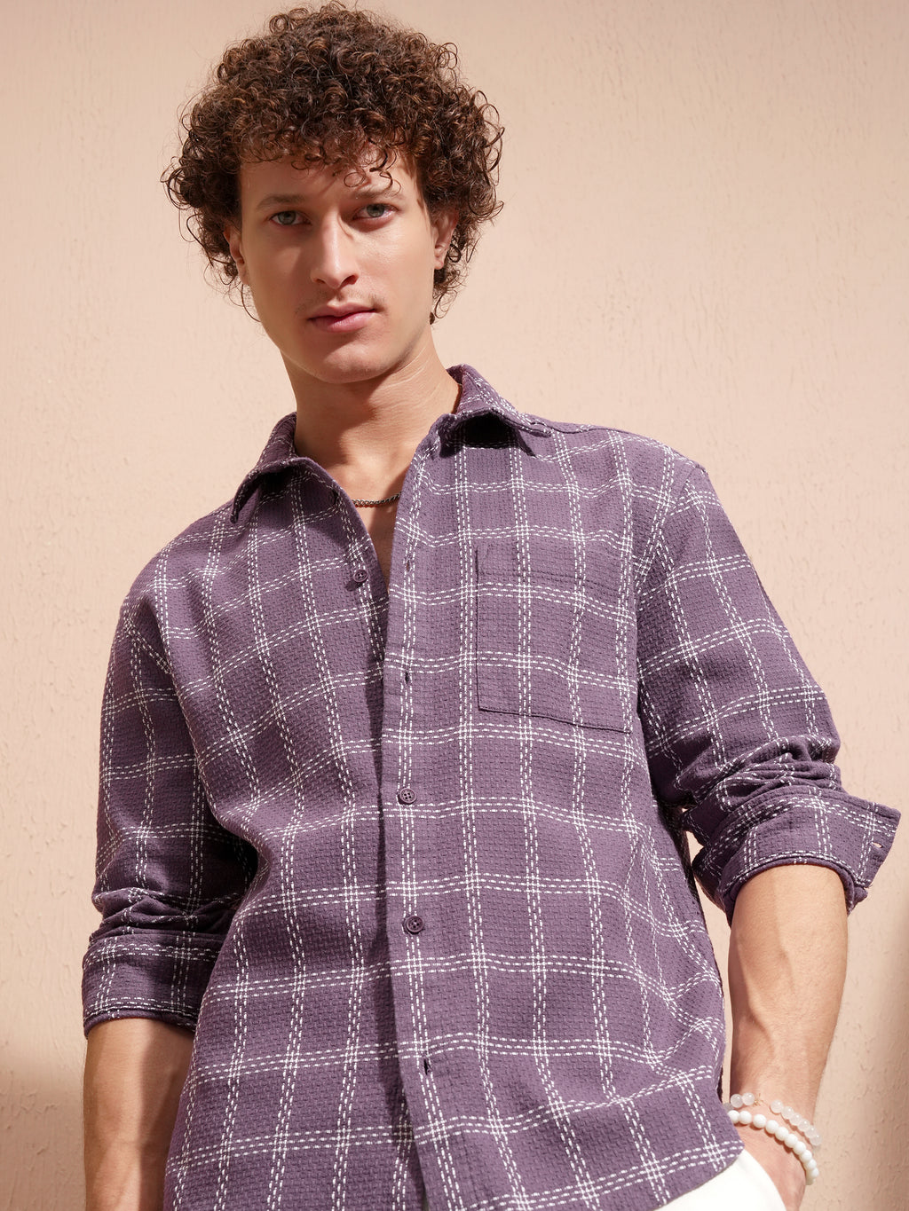 Highlander Men Purple Checked Relaxed Fit Casual Shirt - Purple - Image 1