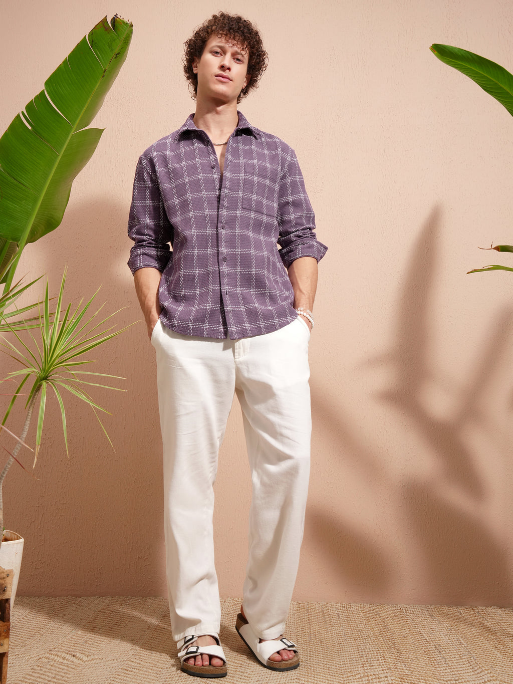 Highlander Men Purple Checked Relaxed Fit Casual Shirt - Purple - Image 2