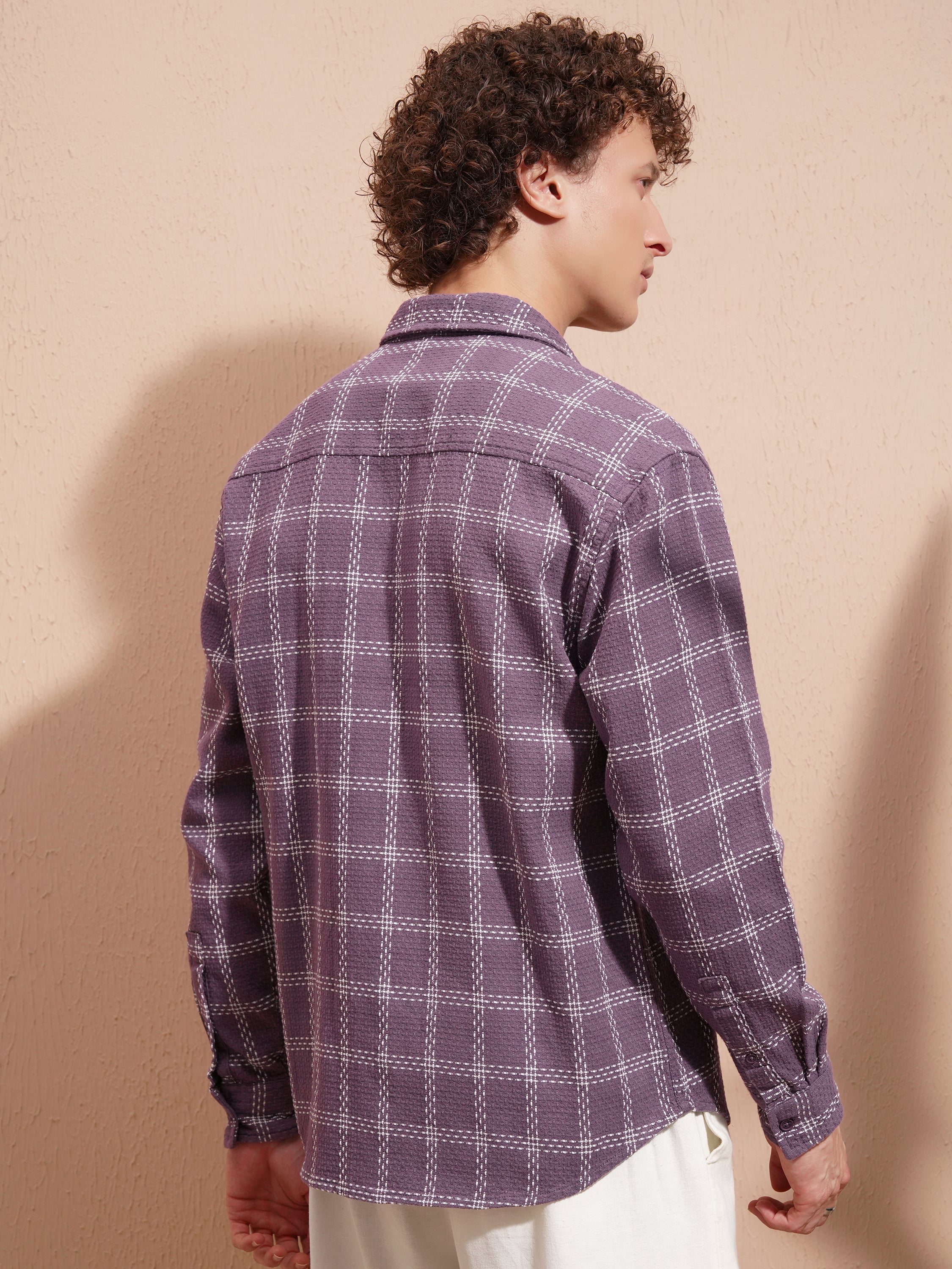 Highlander Men Purple Checked Relaxed Fit Casual Shirt - Purple - Image 3