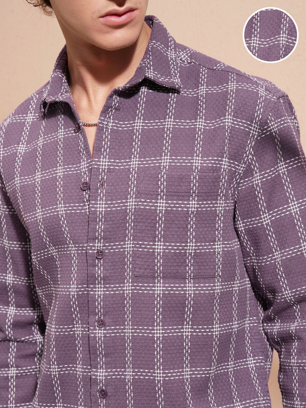 Highlander Men Purple Checked Relaxed Fit Casual Shirt - Purple - Image 5