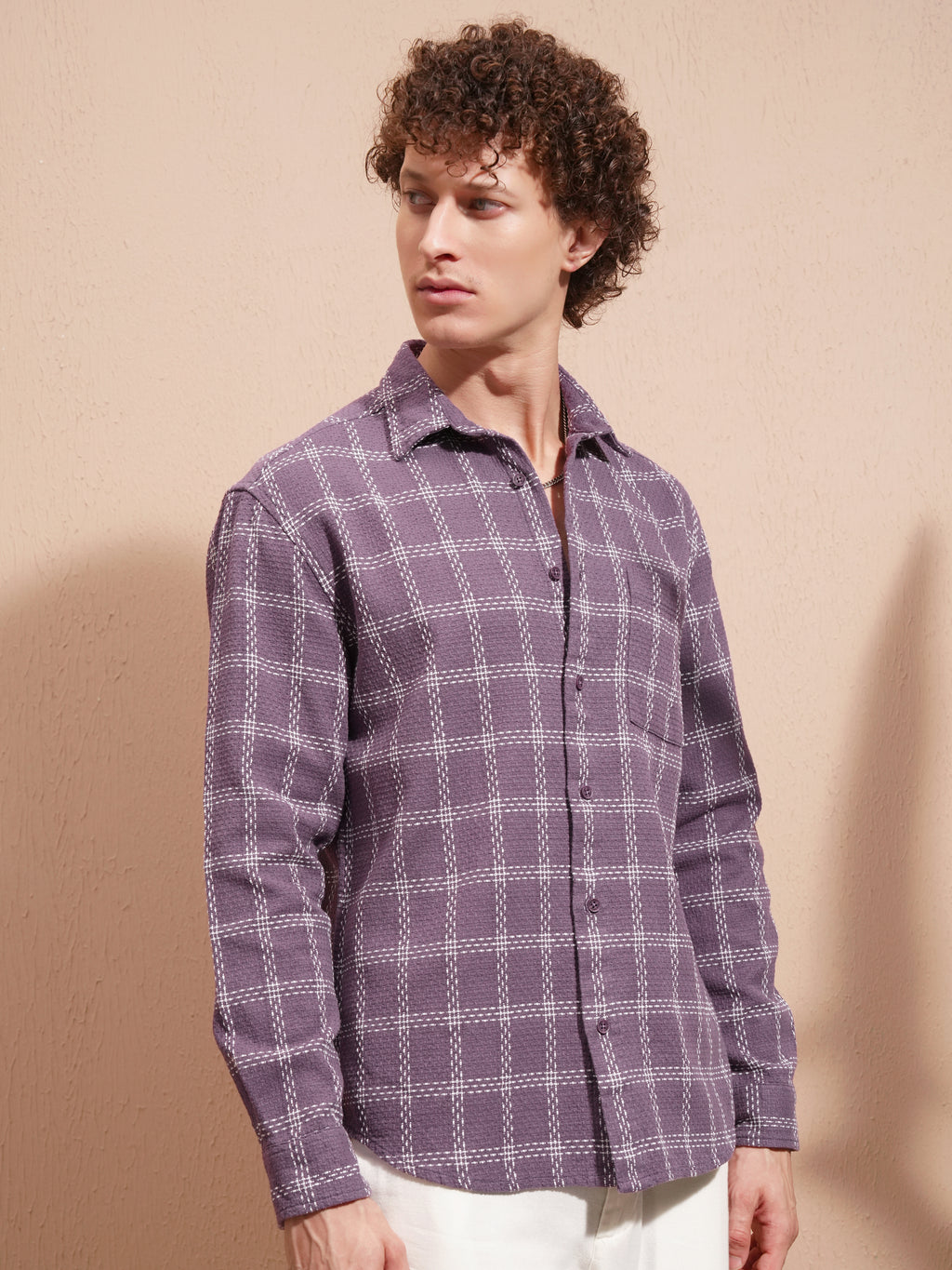 Highlander Men Purple Checked Relaxed Fit Casual Shirt - Purple - Image 6