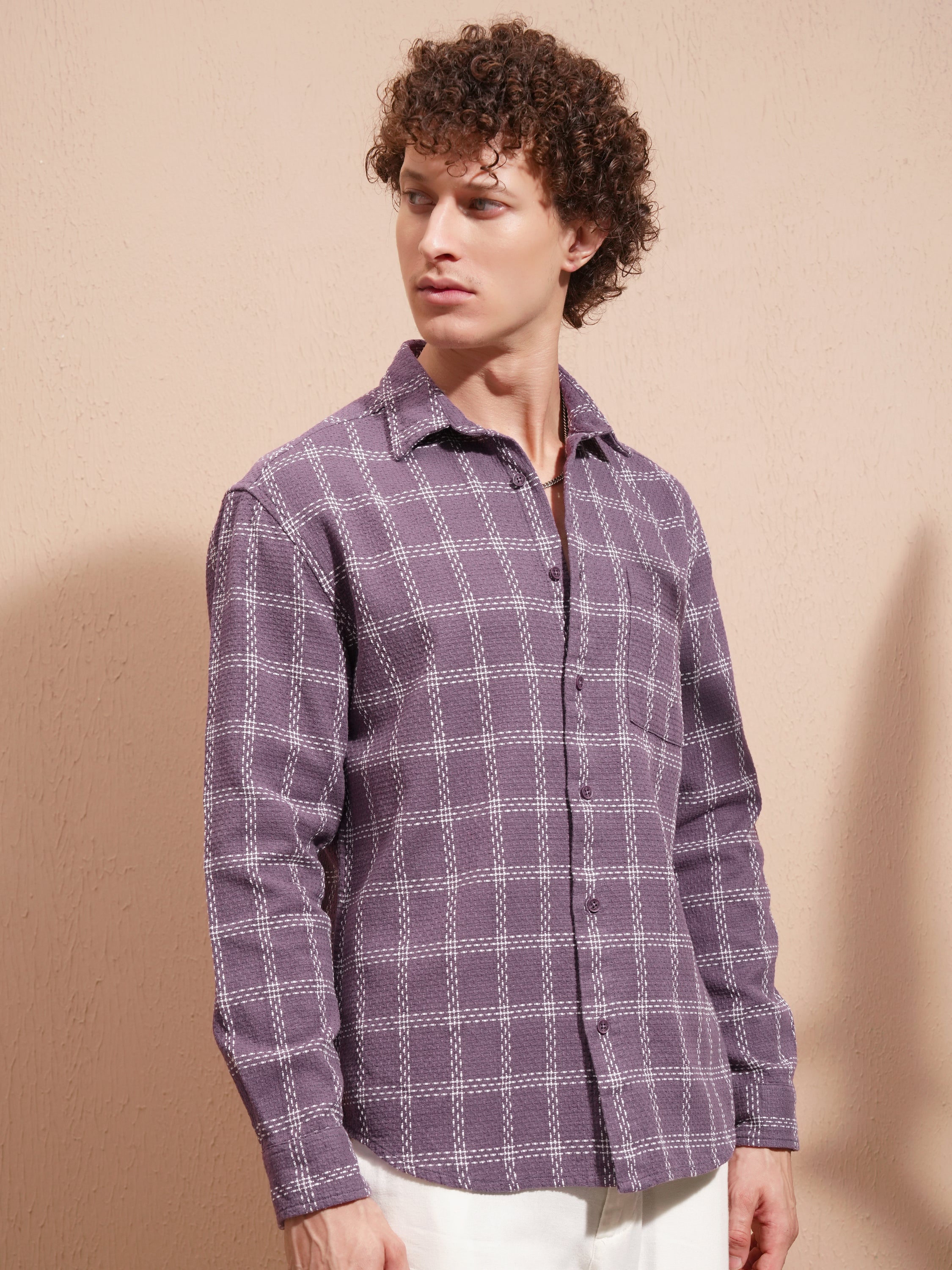 Highlander Men Purple Checked Relaxed Fit Casual Shirt - Purple - Image 6