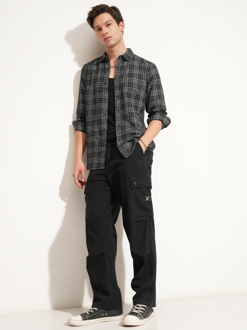 Highlander Men Black Checked Slim Fit Casual Shirt - Black - Image 2