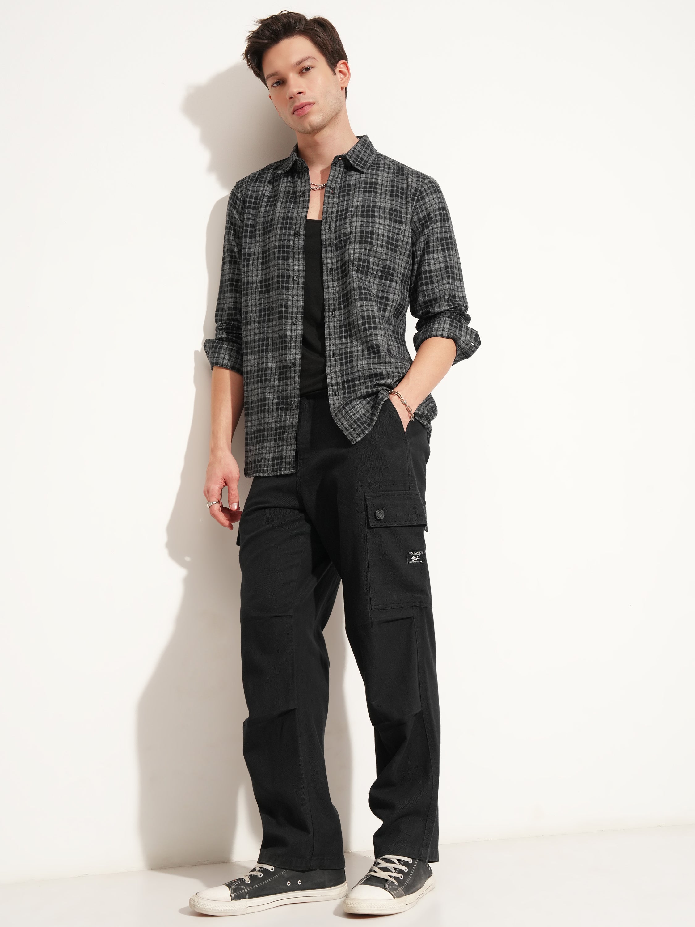 Highlander Men Black Checked Slim Fit Casual Shirt - Black - Image 2