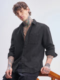 Highlander Men Black Self Design Relaxed Fit Casual Shirt - Black - Image 1