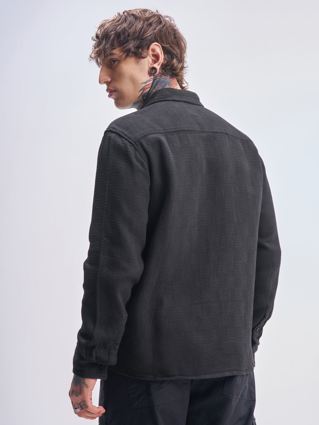 Highlander Men Black Self Design Relaxed Fit Casual Shirt - Black - Image 3