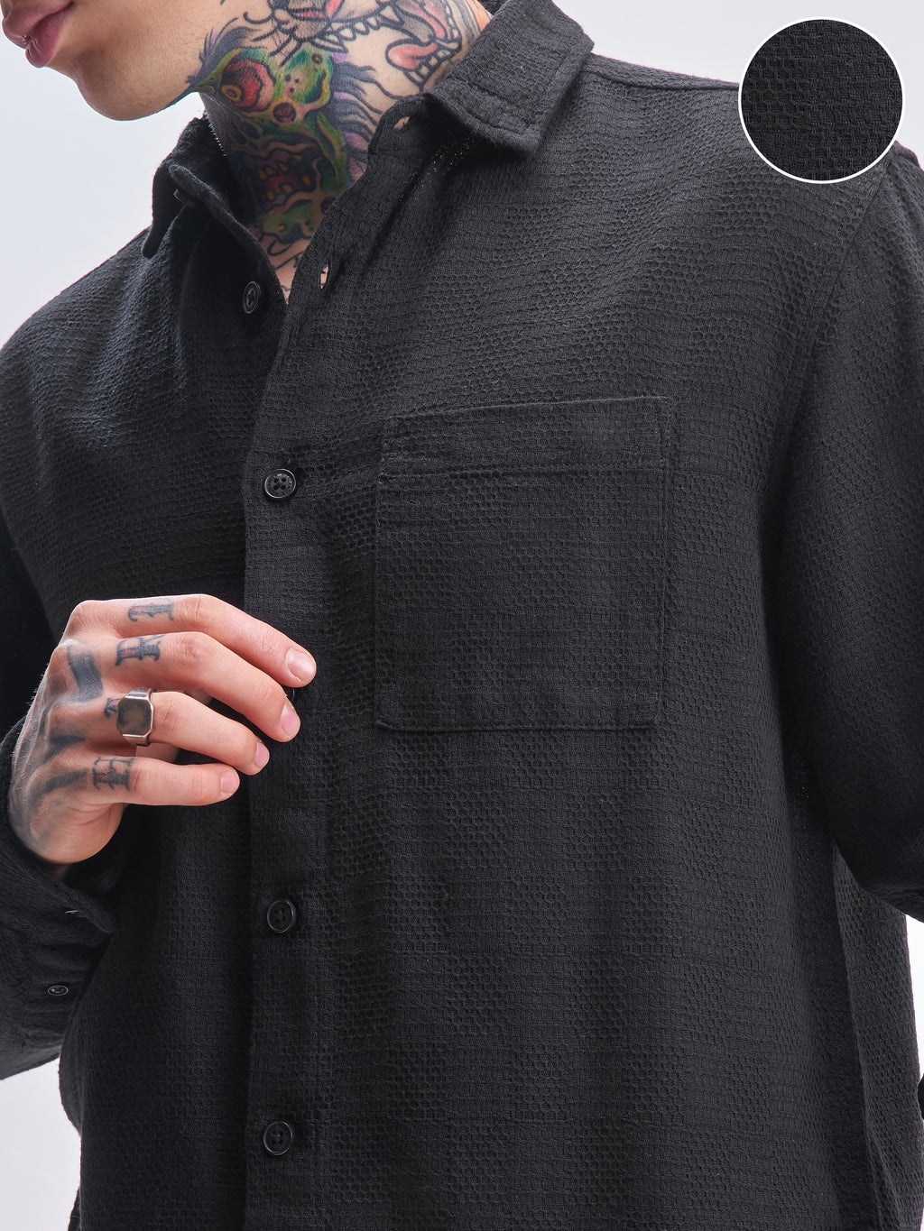 Highlander Men Black Self Design Relaxed Fit Casual Shirt - Black - Image 5