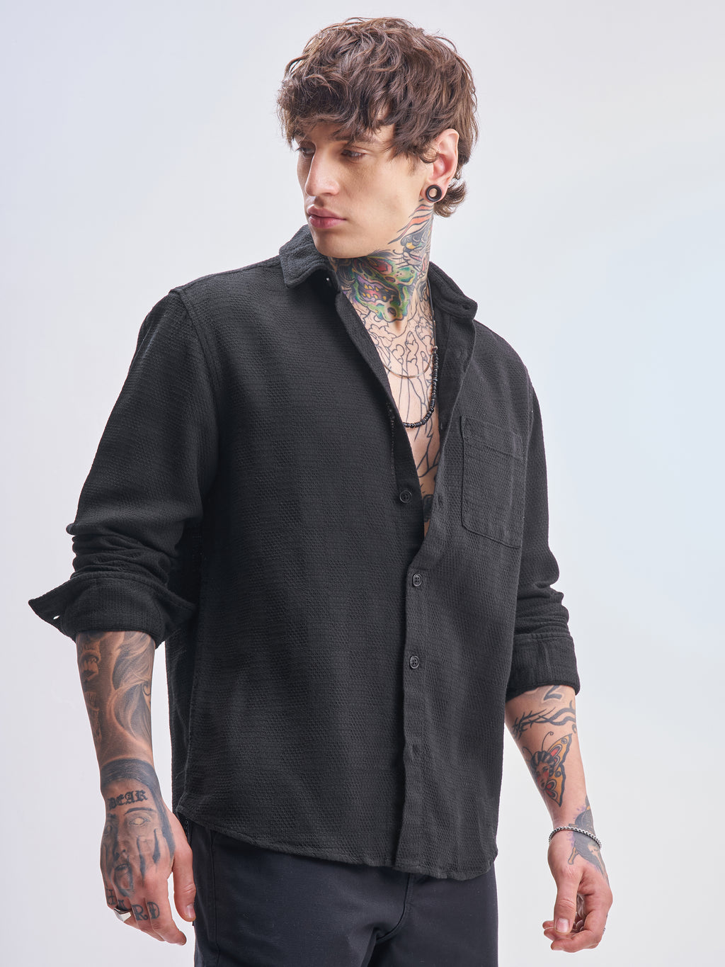 Highlander Men Black Self Design Relaxed Fit Casual Shirt - Black - Image 6