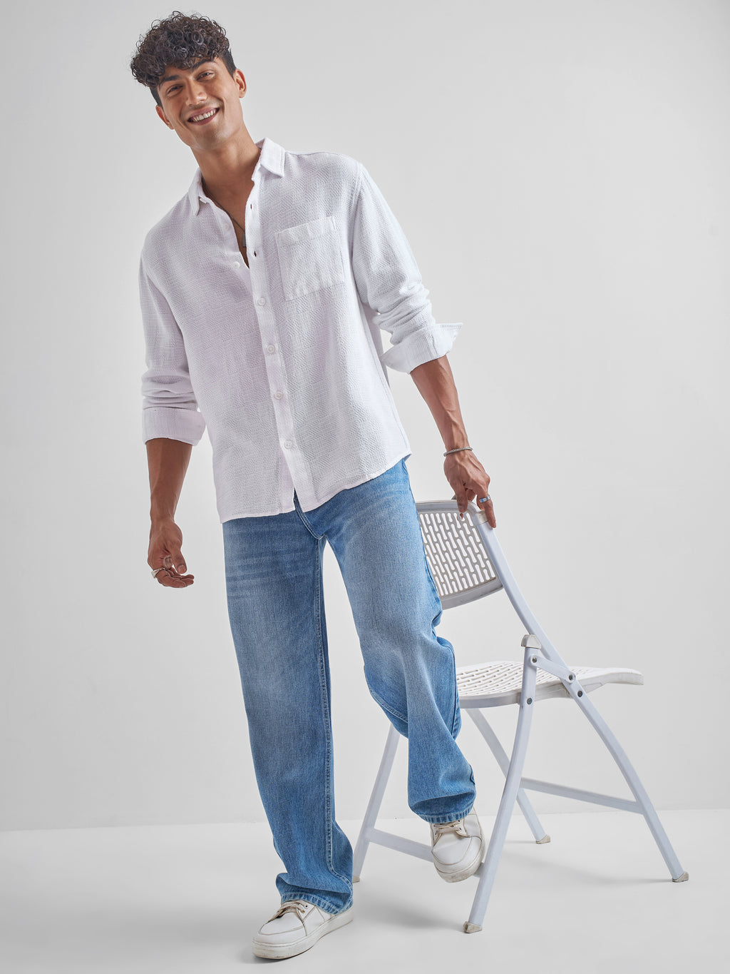 Highlander Men White Self Design Relaxed Fit Casual Shirt - White - Image 2
