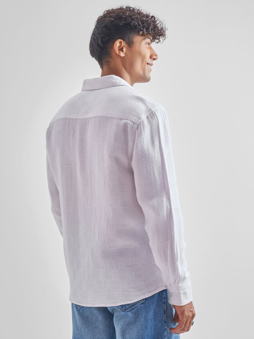 Highlander Men White Self Design Relaxed Fit Casual Shirt - White - Image 3