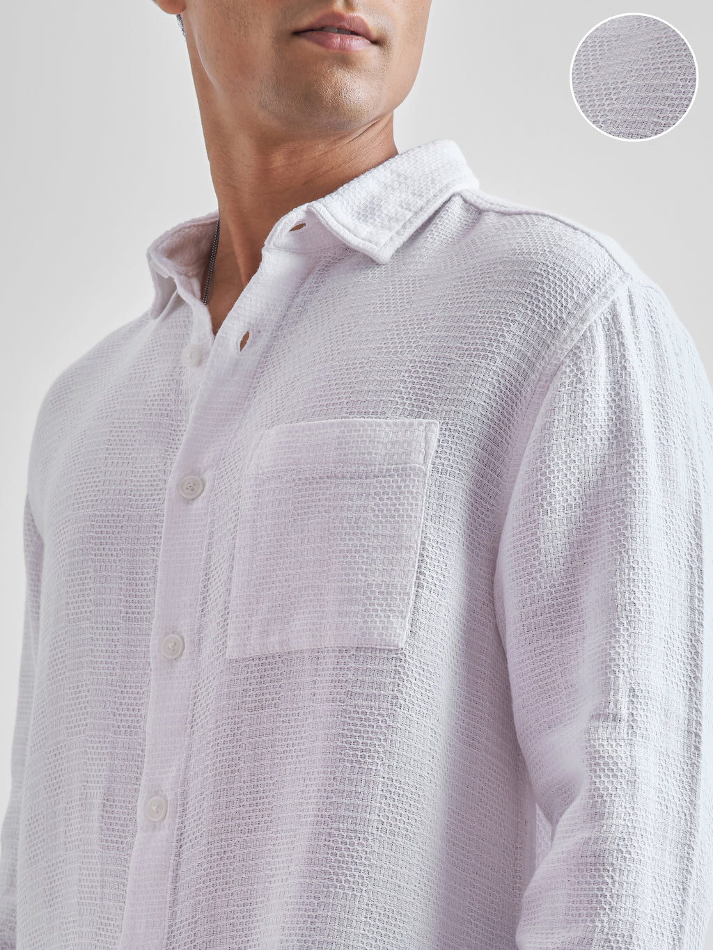 Highlander Men White Self Design Relaxed Fit Casual Shirt - White - Image 5
