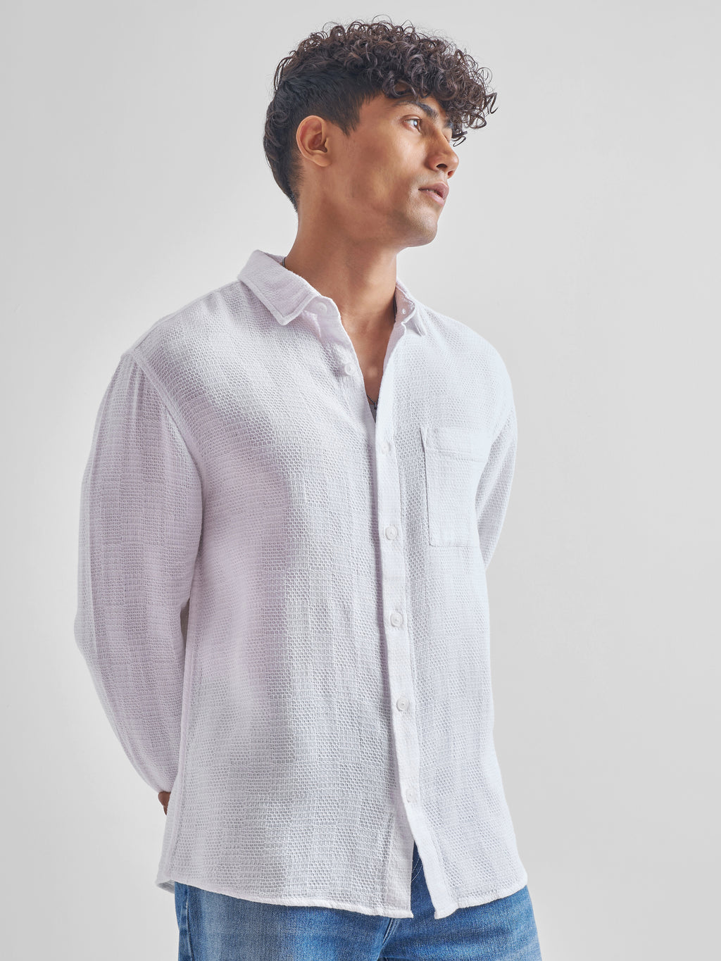 Highlander Men White Self Design Relaxed Fit Casual Shirt - White - Image 6