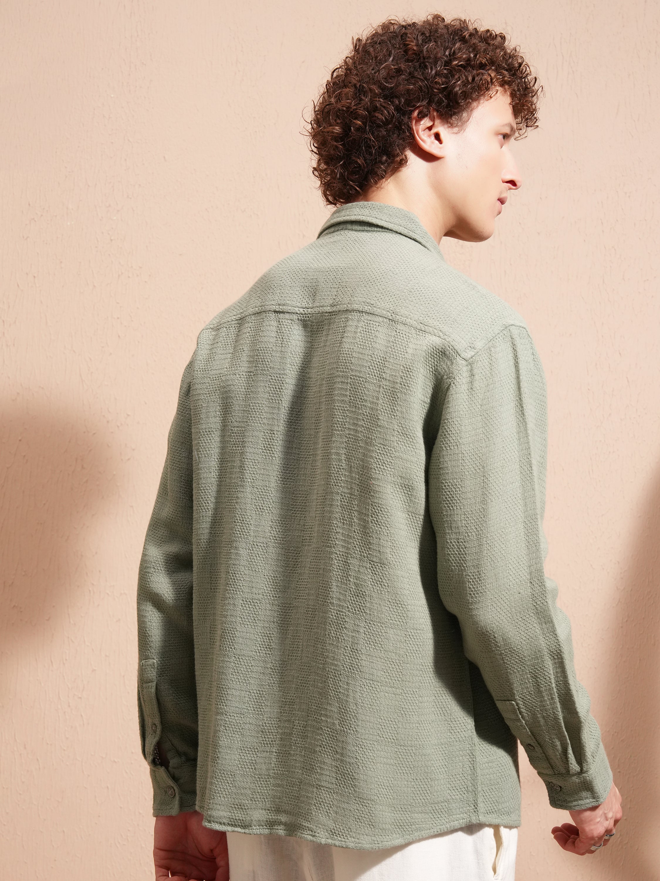 Highlander Men Green Solid Relaxed Fit Casual Shirt - Green - Image 3