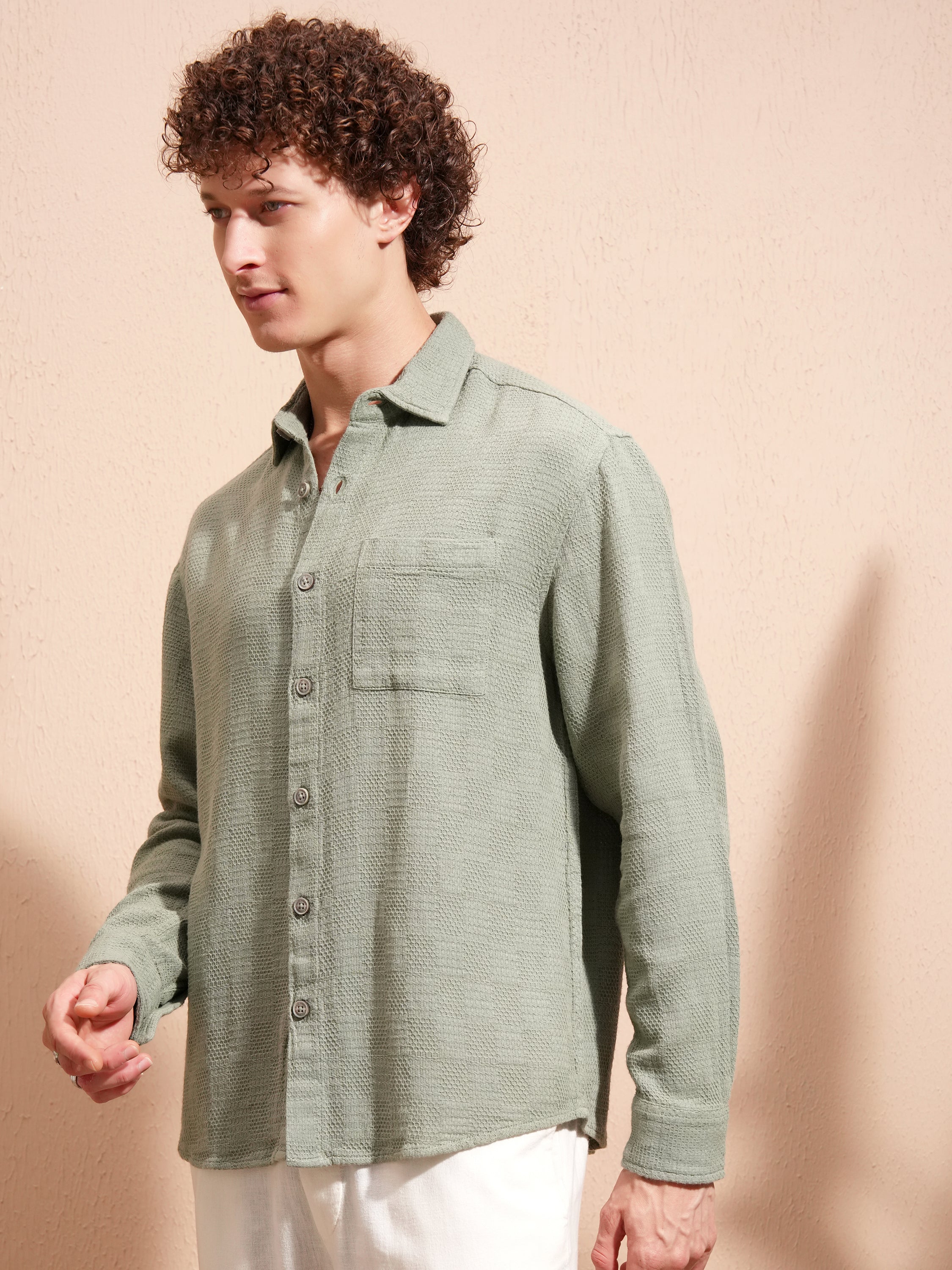 Highlander Men Green Solid Relaxed Fit Casual Shirt - Green - Image 4