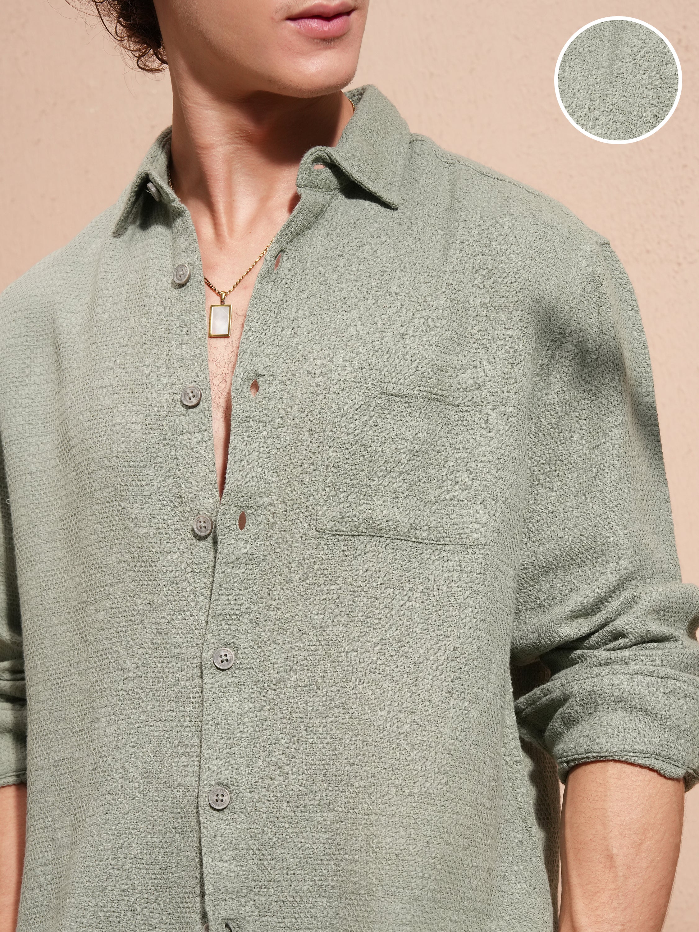 Highlander Men Green Solid Relaxed Fit Casual Shirt - Green - Image 5