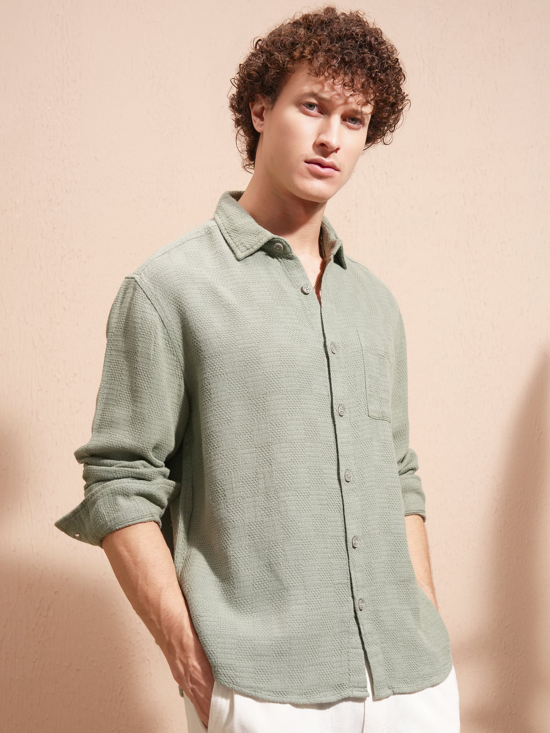 Highlander Men Green Solid Relaxed Fit Casual Shirt - Green - Image 6